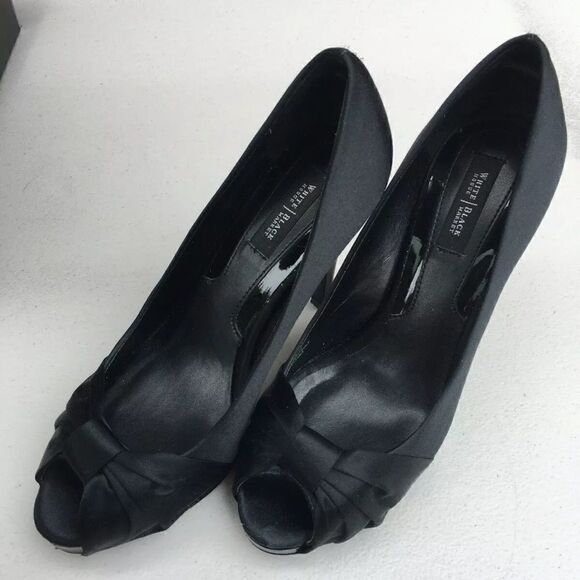 WHITE HOUSE BLACK MARKET Satin Peep Toe Platform Front High Heels 7.5 - Picture 2 of 6